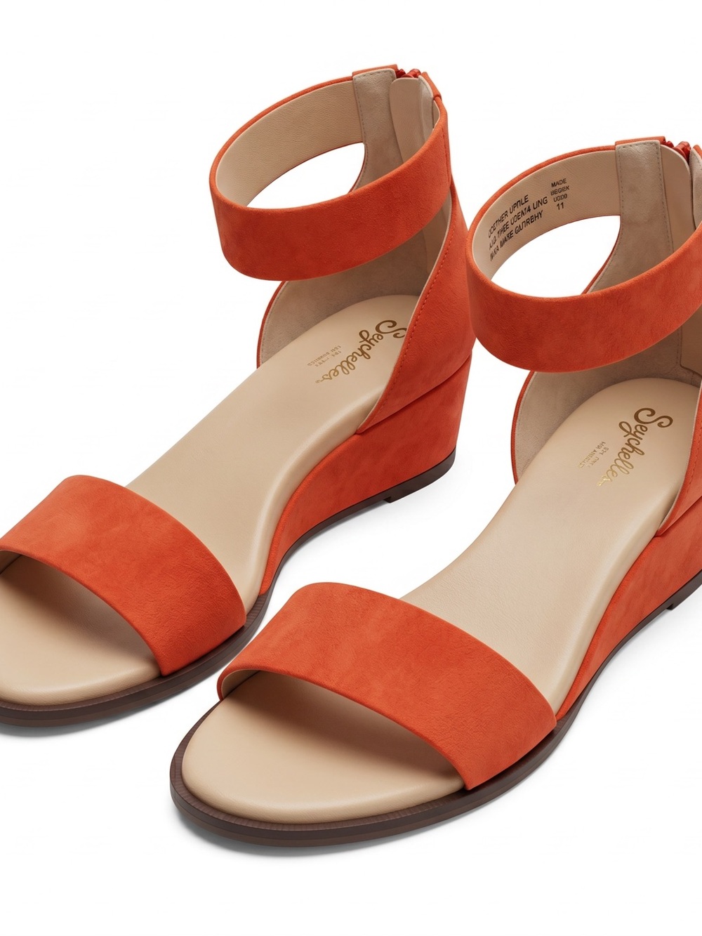 Seychelles Orange Suede Ankle-Strap Wedge Sandals